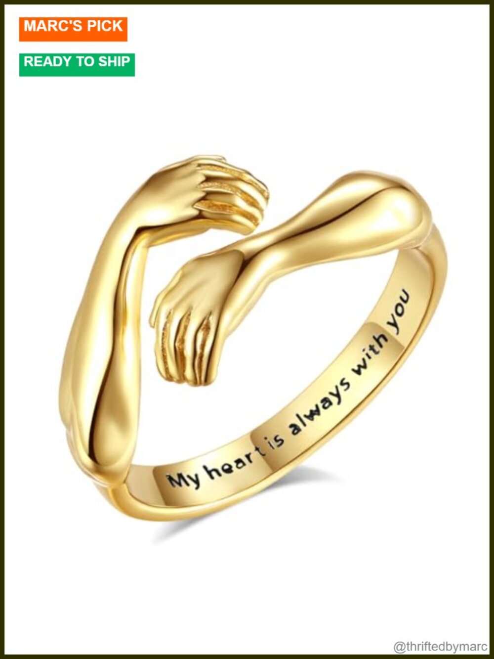 S925 Sterling Silver 18K Gold Plated Adjustable Hug Ring Open Band